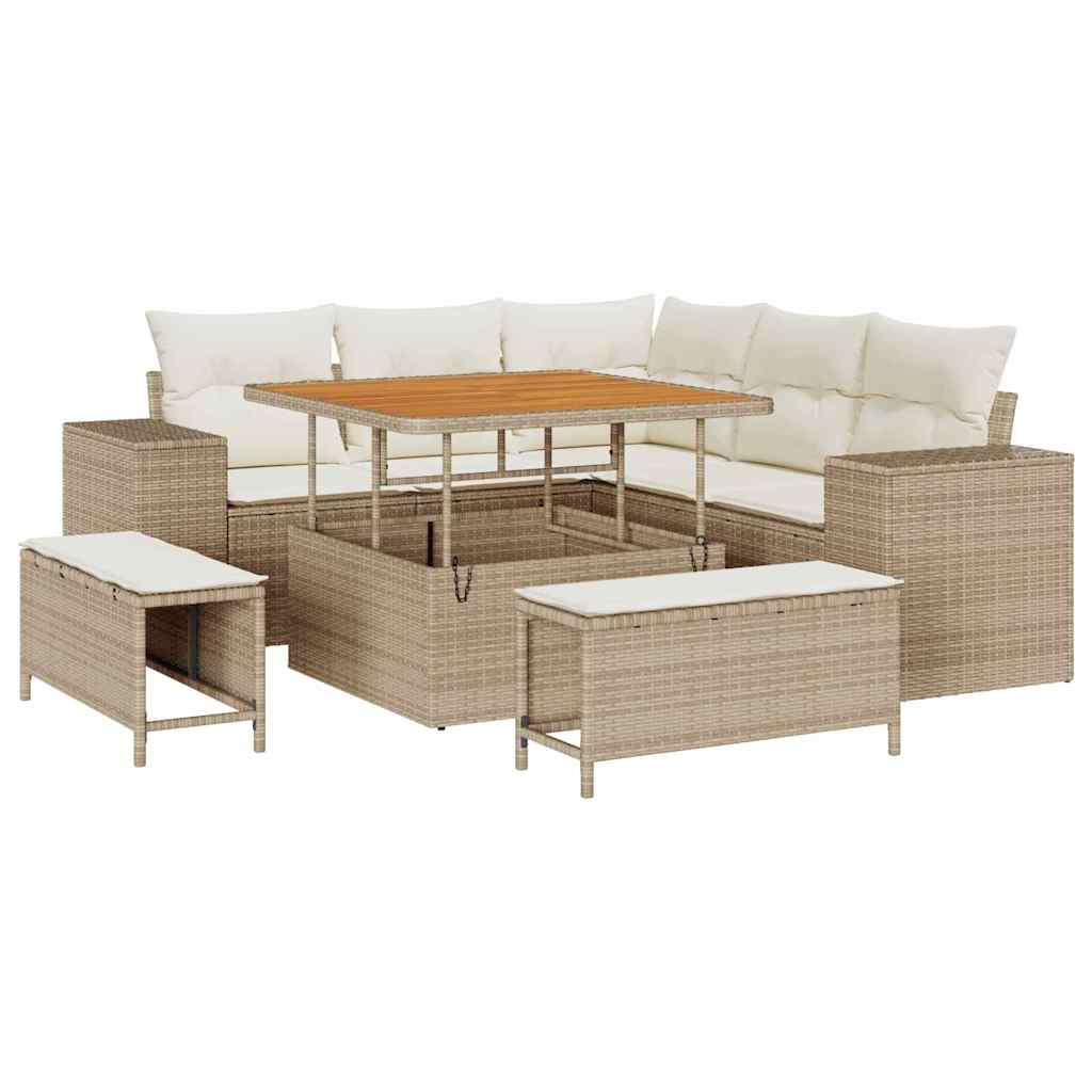 Conjunto de sofá de jardín 8 pcs Beige y Crema ratán sintético