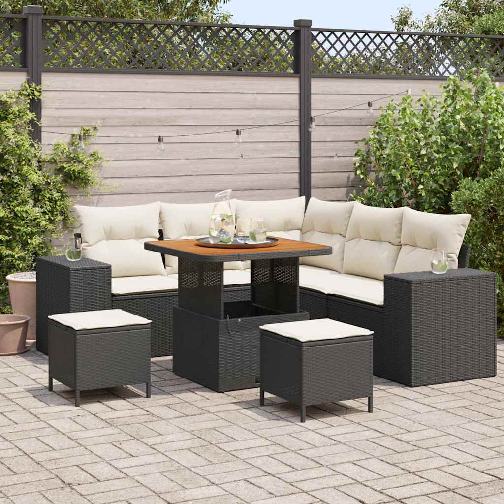 Conjunto de sofá de jardín 8 pcs Beige y Crema ratán sintético