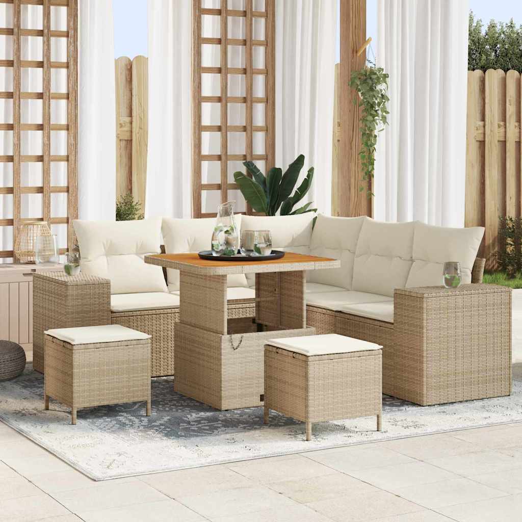 Conjunto de sofá de jardín 8 pcs Beige y Crema ratán sintético