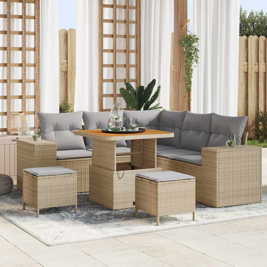 Conjunto de sofá de jardín con cojín 8 pcs Beige y Gris Claro