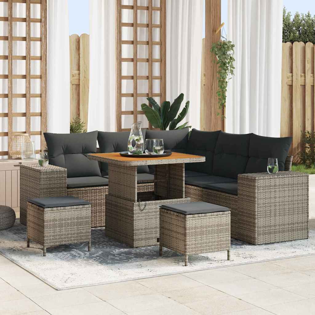 Conjunto de sofá de jardín con cojín 8 pcs Beige y Gris Claro