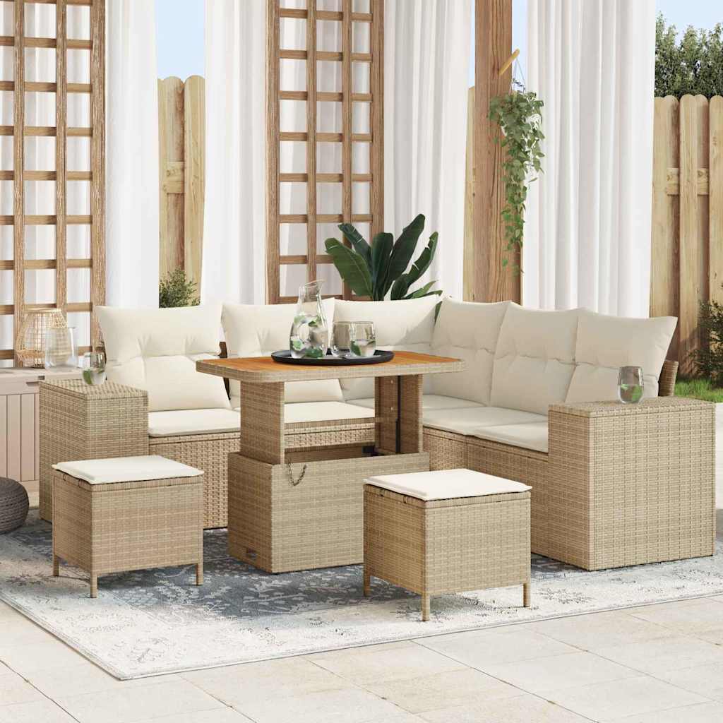 Conjunto de sofá de jardín 8 pcs Beige y Crema ratán sintético