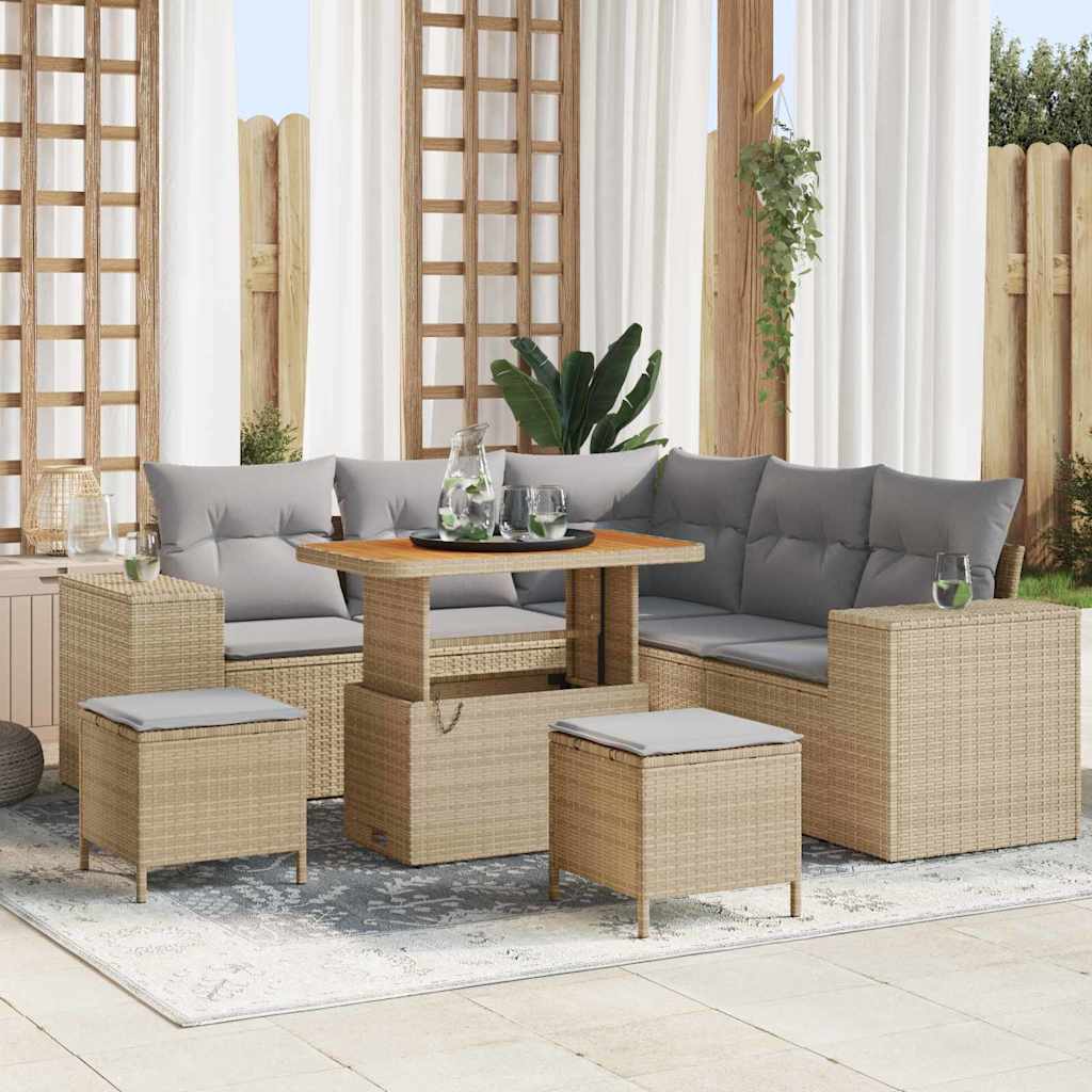 Conjunto de sofá de jardín con cojín 8 pcs Beige y Gris Claro