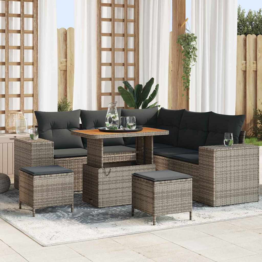 Conjunto de sofá de jardín con cojín 8 pcs Beige y Gris Claro