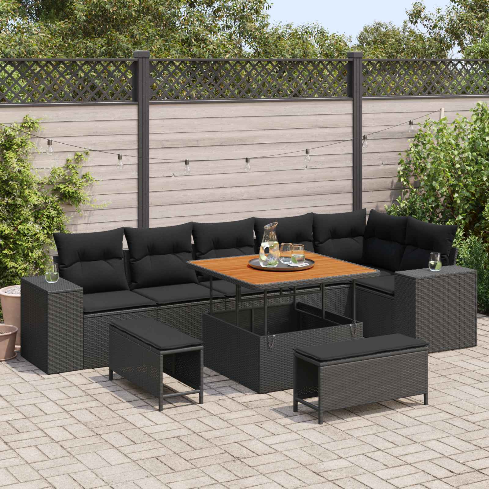 Conjunto de sofá de jardín 10 pcs Beige y Crema ratán sintético