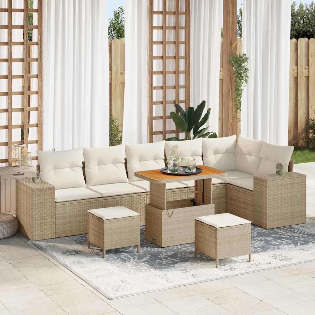 Conjunto de sofá de jardín 10 pcs Beige y Crema ratán sintético