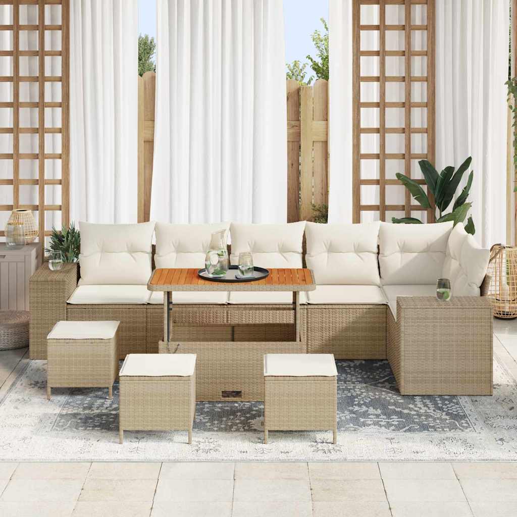 Conjunto de sofá de jardín 10 pcs Beige y Crema ratán sintético