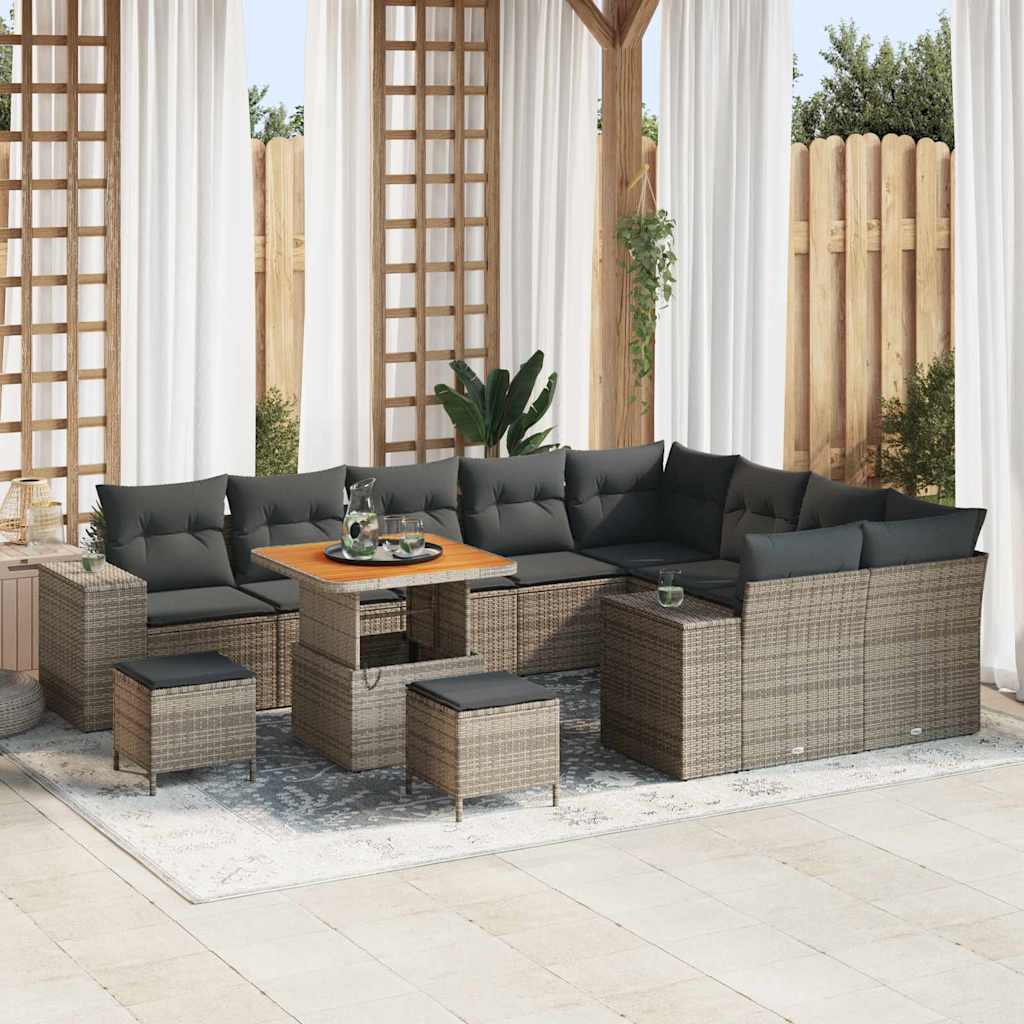 Conjunto de sofá de jardim com almofada 9 pcs Preto e creme