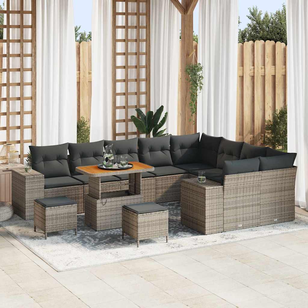 Conjunto de sofá de jardim com almofada 9 pcs Preto e creme