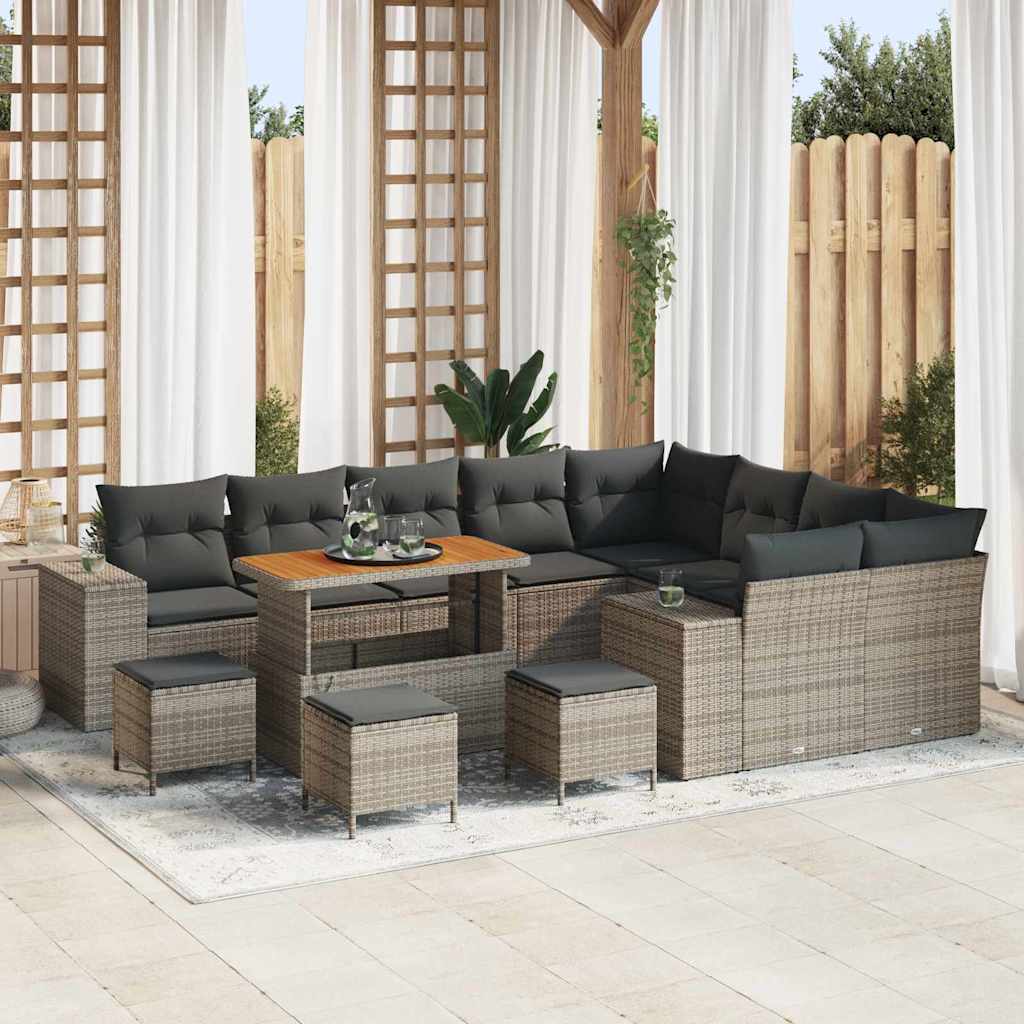 Conjunto de sofá de jardim com almofada 9 pcs Preto e creme