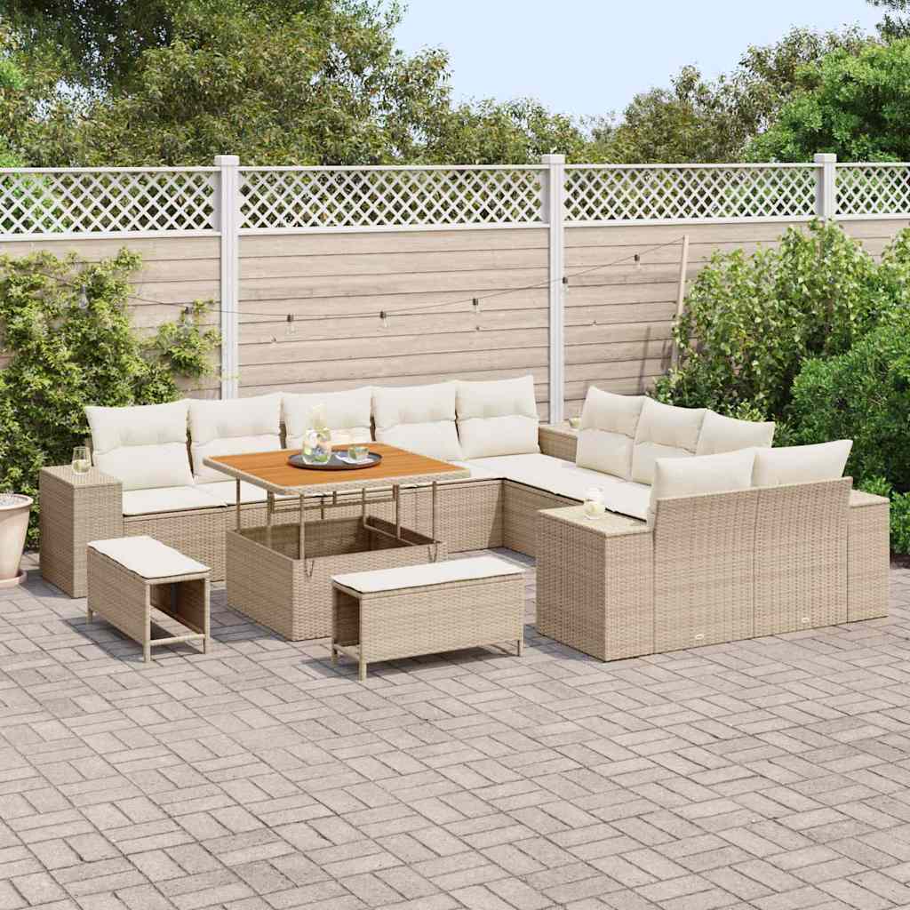 Conjunto de sofá de jardín 13 pcs Beige y Crema ratán sintético