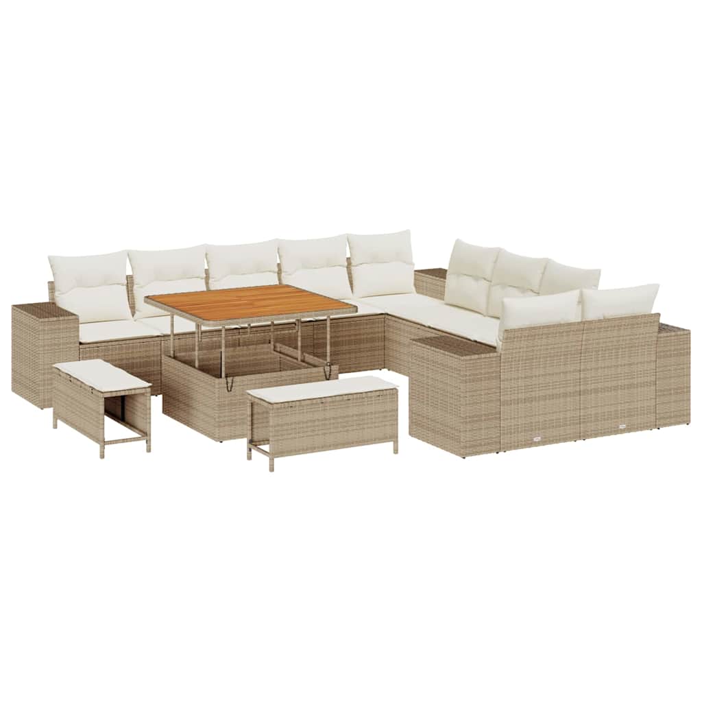 Conjunto de sofá de jardín 13 pcs Beige y Crema ratán sintético