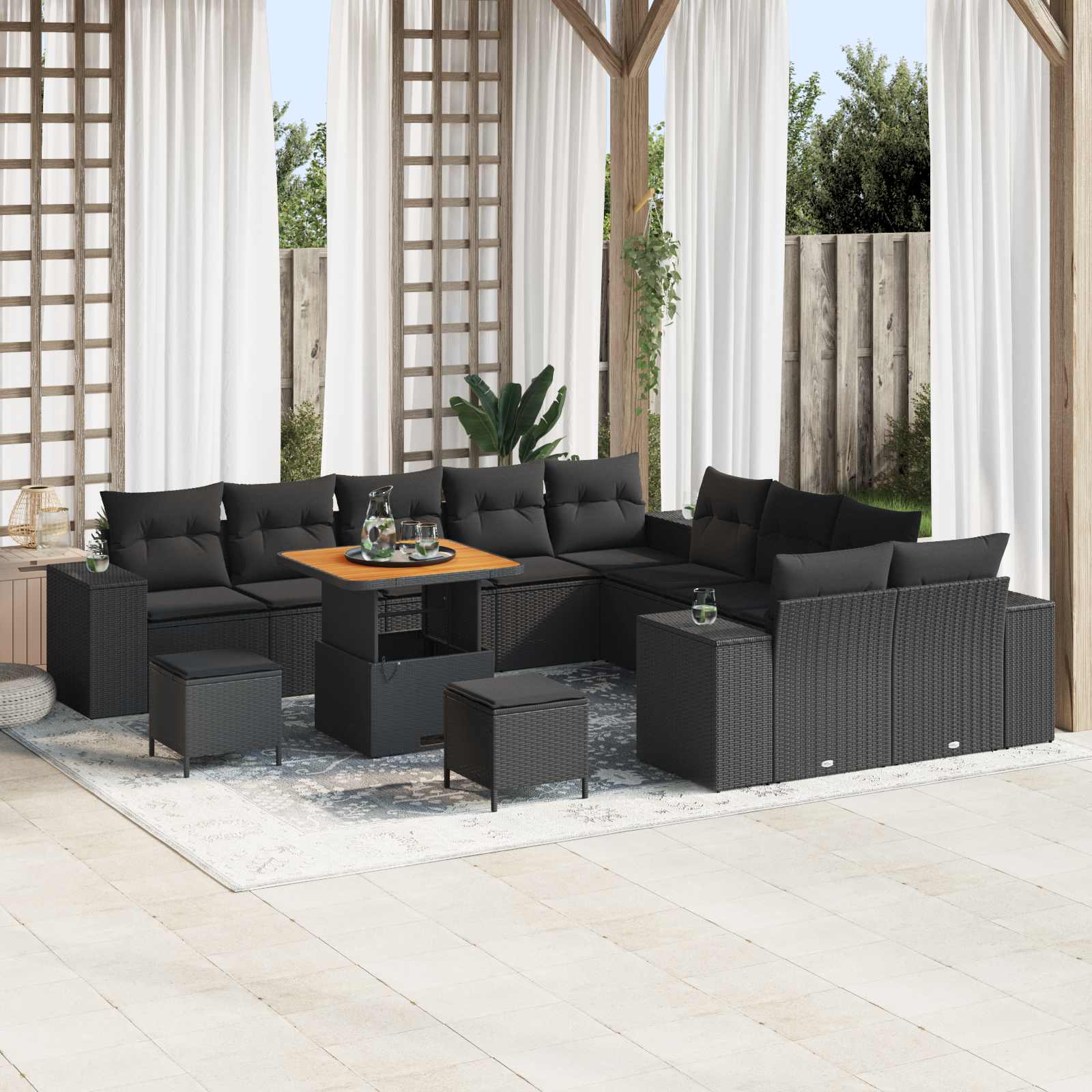 Conjunto de sofá de jardín 13 pcs Beige y Crema ratán sintético