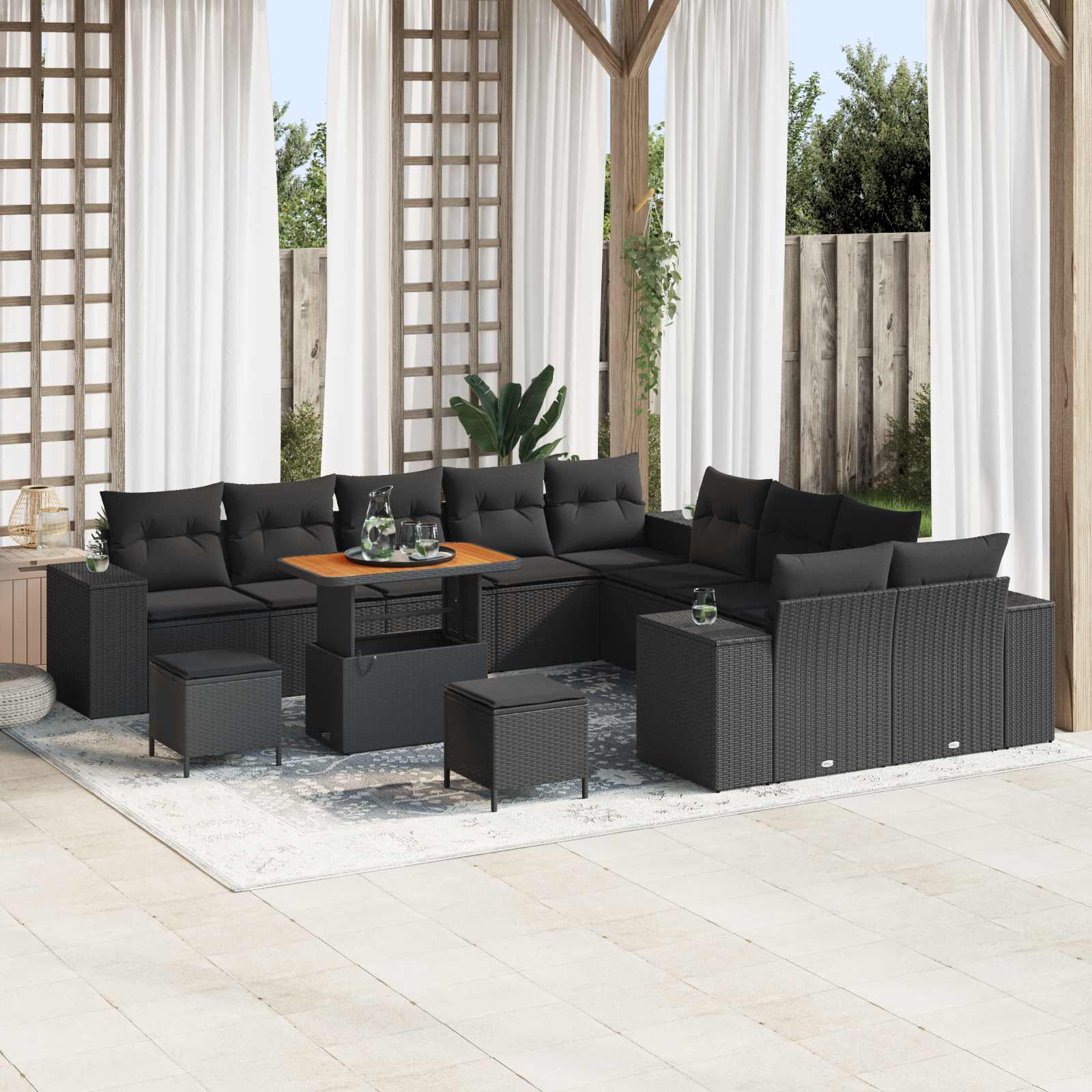 Conjunto de sofá de jardín 13 pcs Beige y Crema ratán sintético