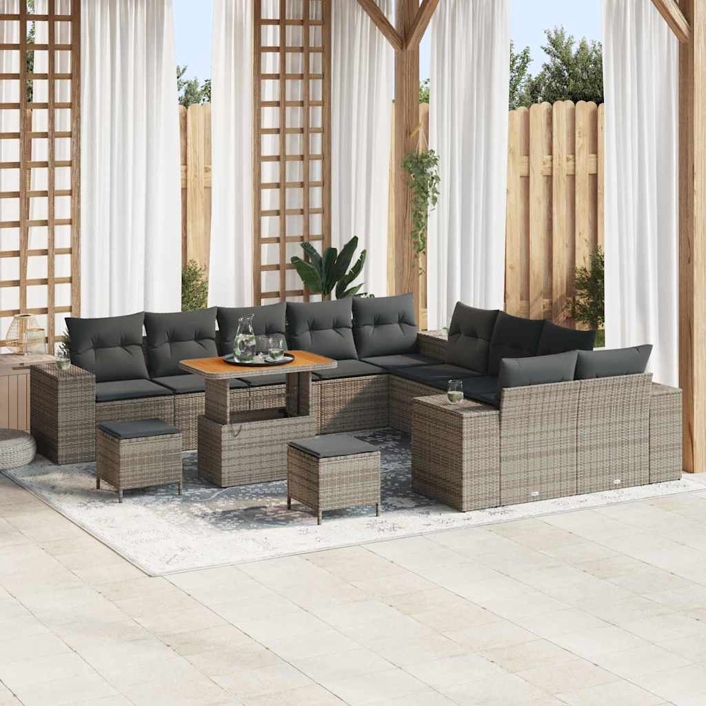 Conjunto de sofá de jardín 13 pcs Beige y Crema ratán sintético
