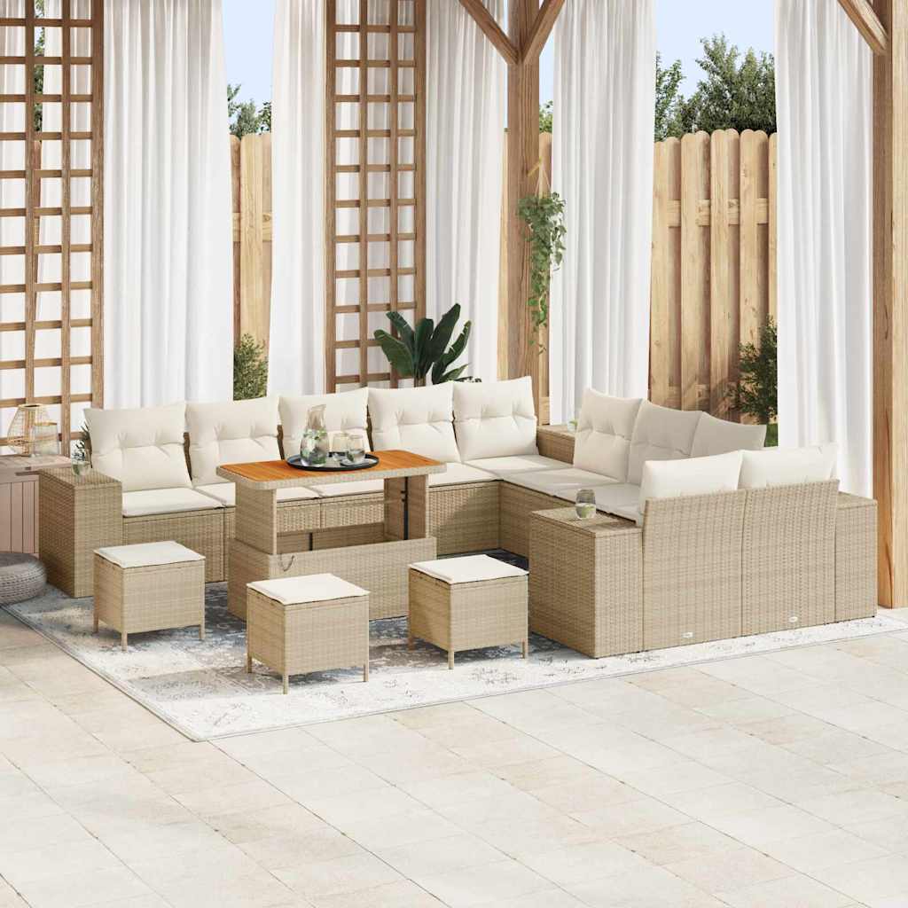 Conjunto de sofá de jardín 13 pcs Beige y Crema ratán sintético