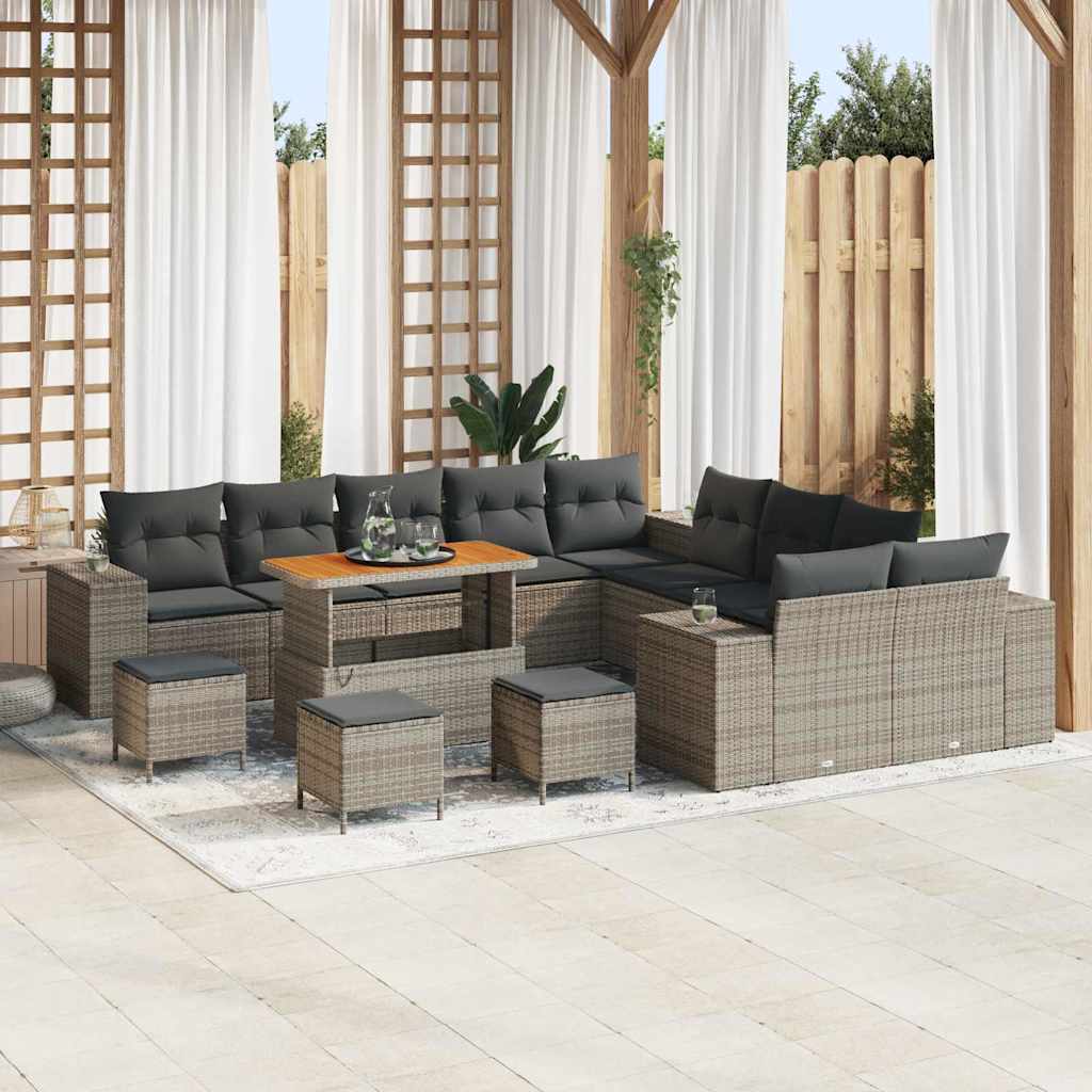 Conjunto de sofá de jardín 13 pcs Beige y Crema ratán sintético