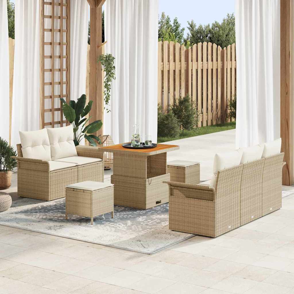 Conjunto de sofá de jardín con cojín 8 pcs Beige y Crema