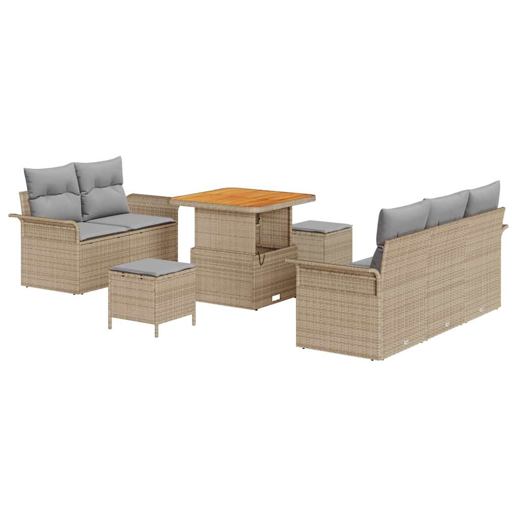 Conjunto de sofá de jardín con cojín 8 pcs Beige y Gris Claro