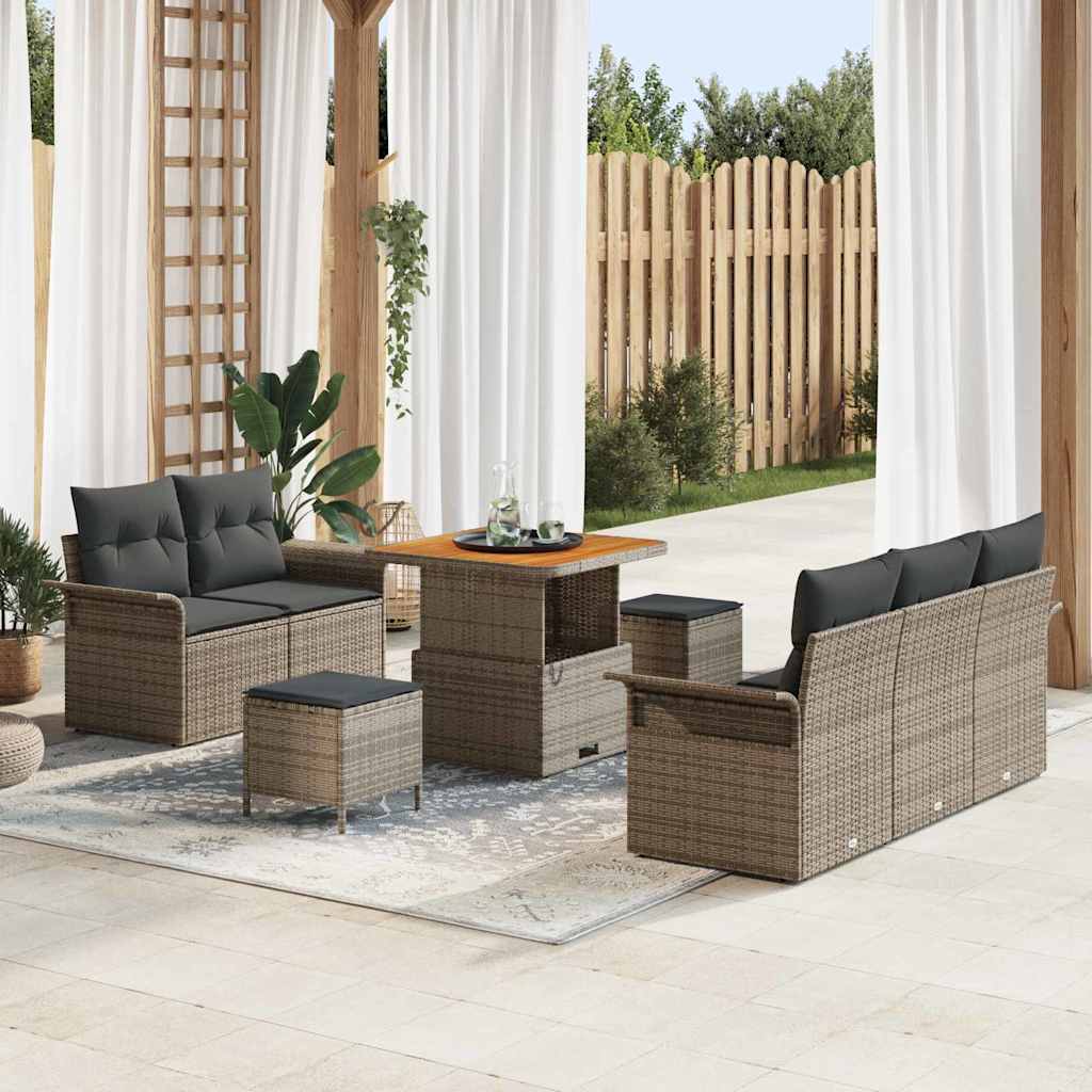 Conjunto de sofá de jardín con cojín 8 pcs Gris