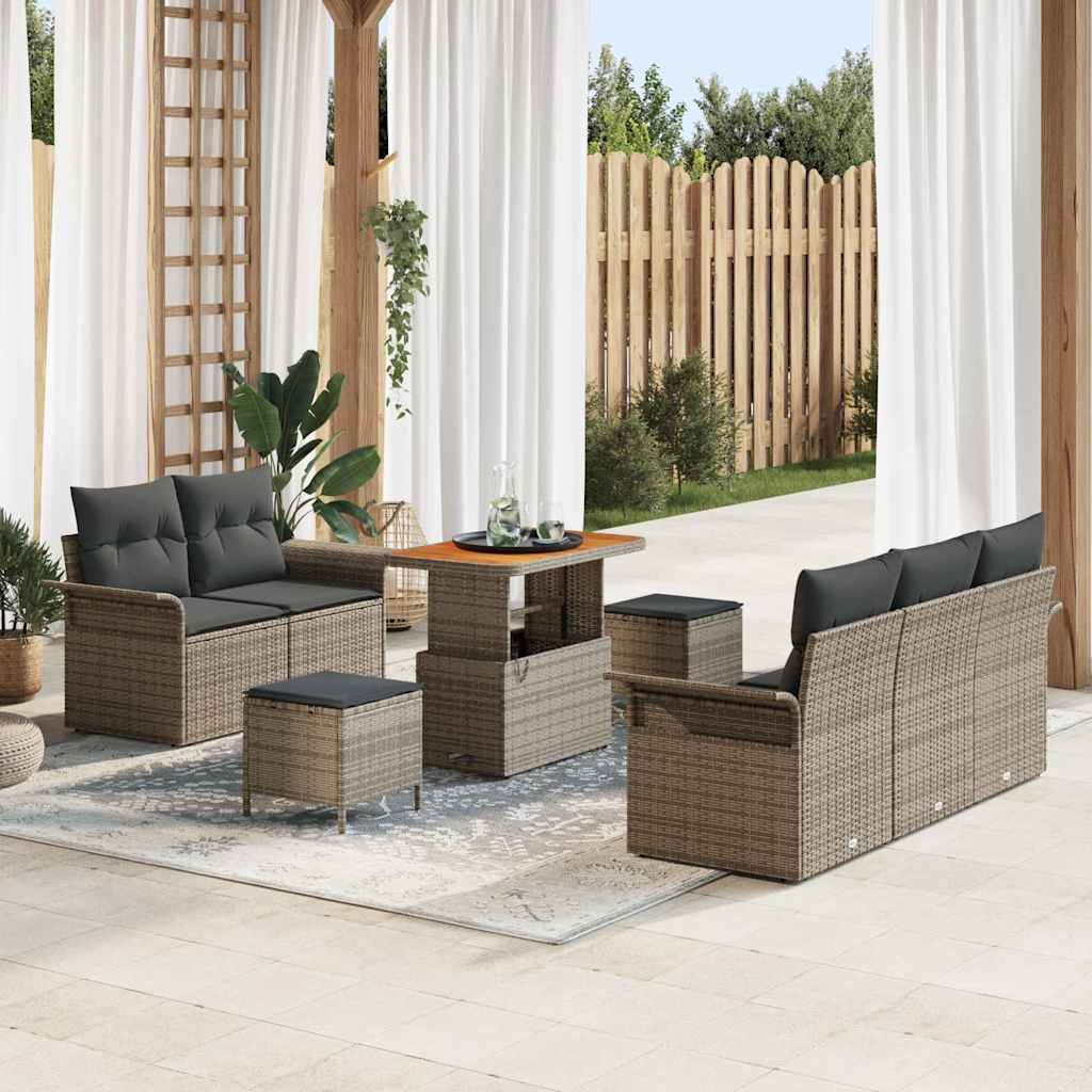 Conjunto de sofá de jardín con cojín 8 pcs Gris