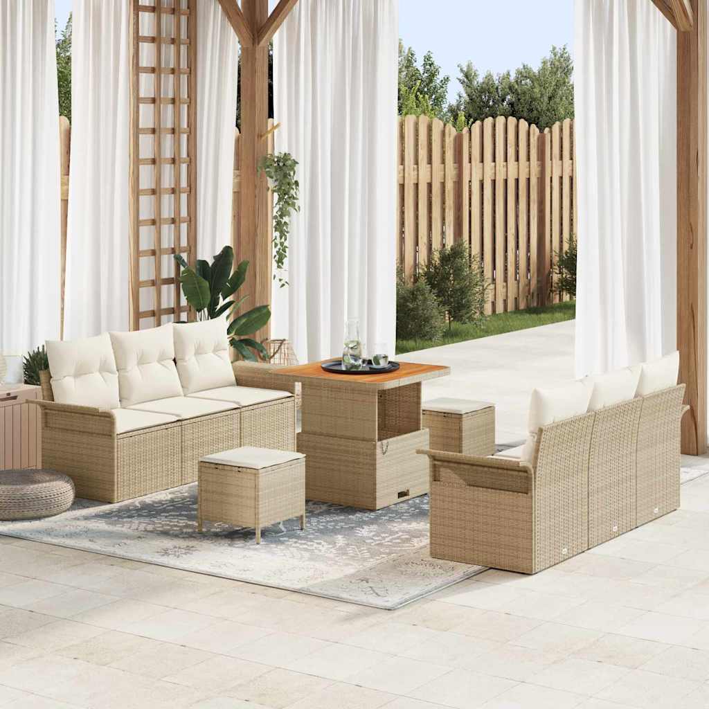 Conjunto de sofá de jardín con cojín 9 pcs Beige y Crema