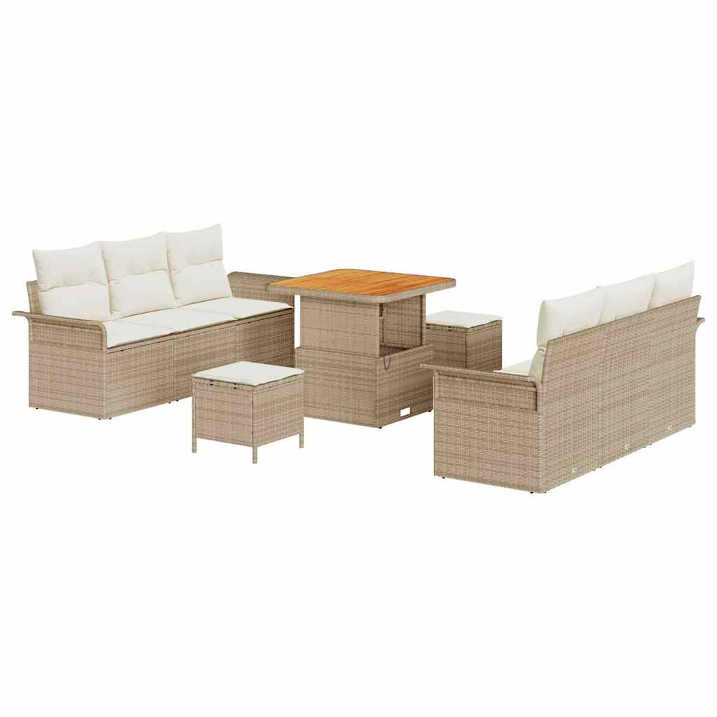 Conjunto de sofá de jardín con cojín 9 pcs Beige y Crema