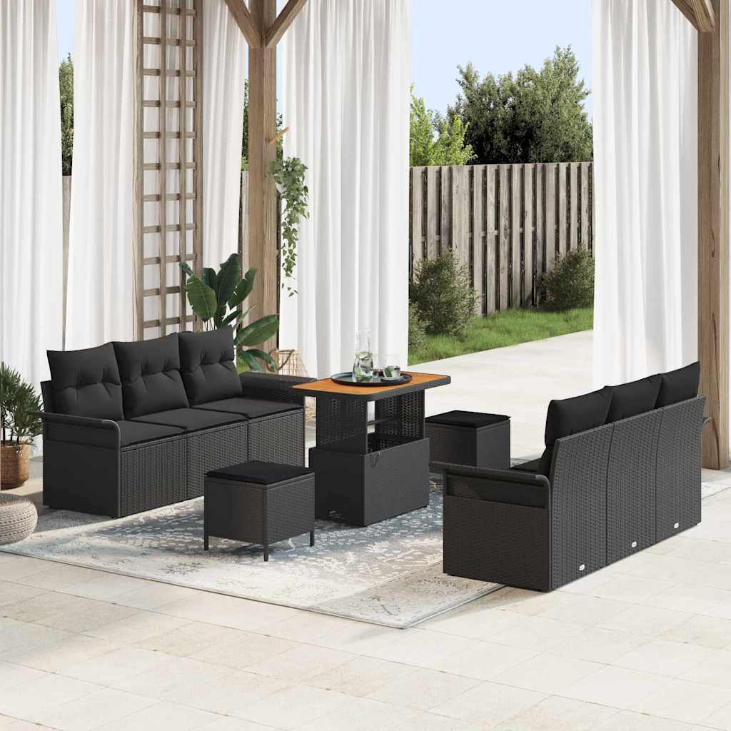 Conjunto de sofá de jardín con cojín 9 pcs Beige y Crema