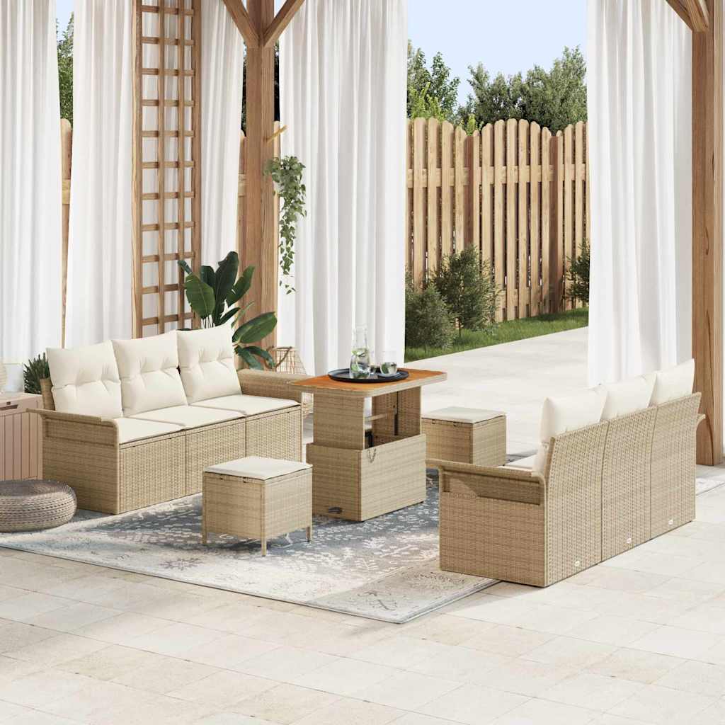 Conjunto de sofá de jardín con cojín 9 pcs Beige y Crema