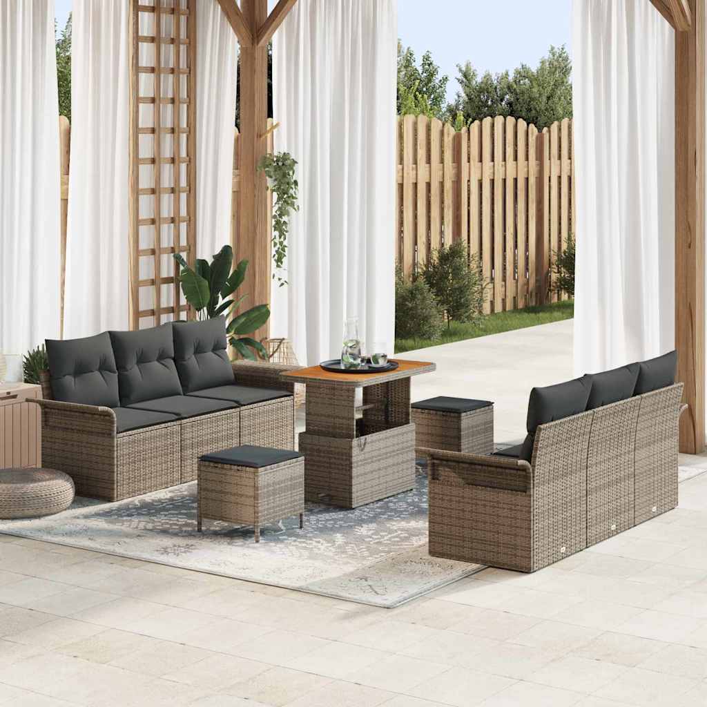 Conjunto de sofá de jardín con cojín 9 pcs Beige y Crema