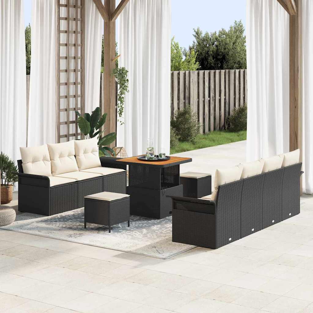Conjunto de sofá de jardín con cojín 10 pcs Beige y Crema