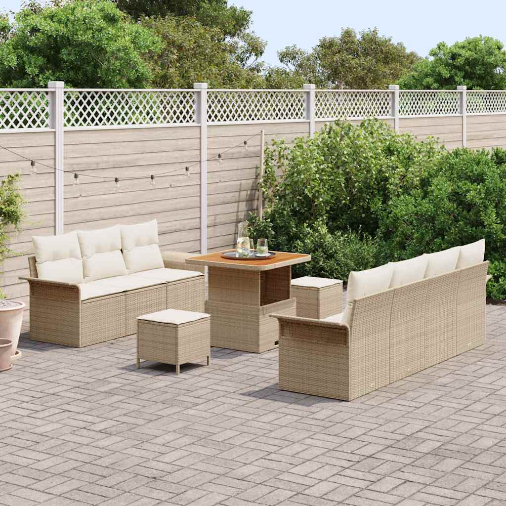Conjunto de sofá de jardín con cojín 10 pcs Beige y Crema