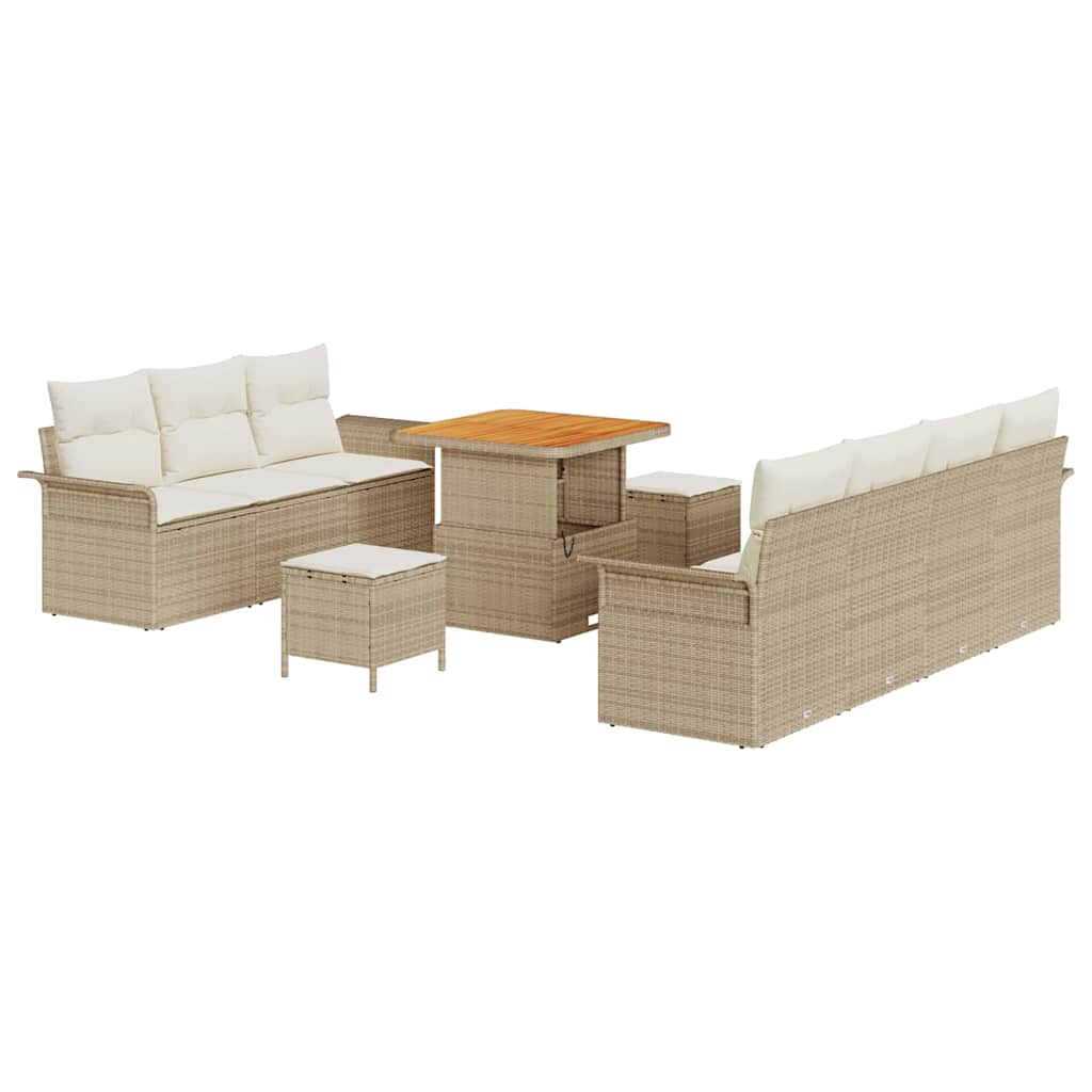 Conjunto de sofá de jardín con cojín 10 pcs Beige y Crema