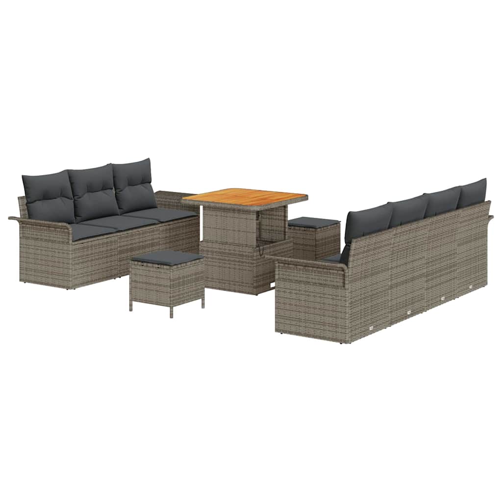 Conjunto de sofá de jardín con cojín con almohada 10 pcs Gris