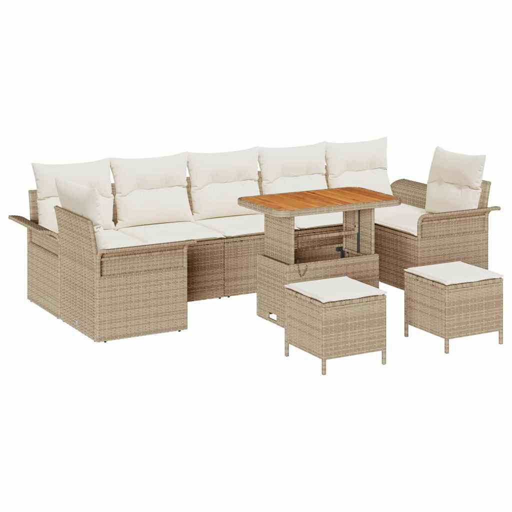 Conjunto de sofá de jardín con cojín 10 pcs Beige y Crema