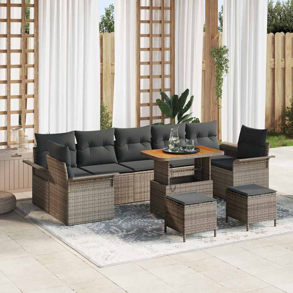 Conjunto de sofá de jardín con cojín 10 pcs Beige y Crema