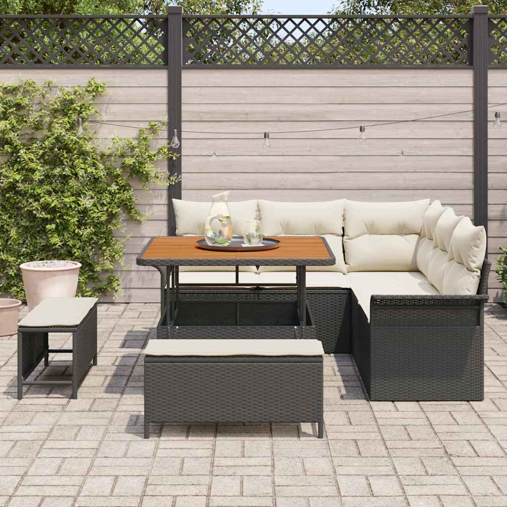 Conjunto de sofá de jardín con cojín 8 pcs Negro y crema