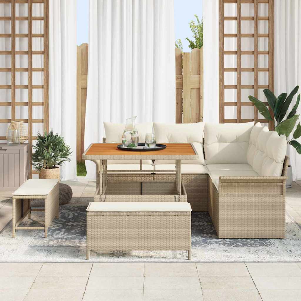 Conjunto de sofá de jardín con cojín 8 pcs Beige y Crema