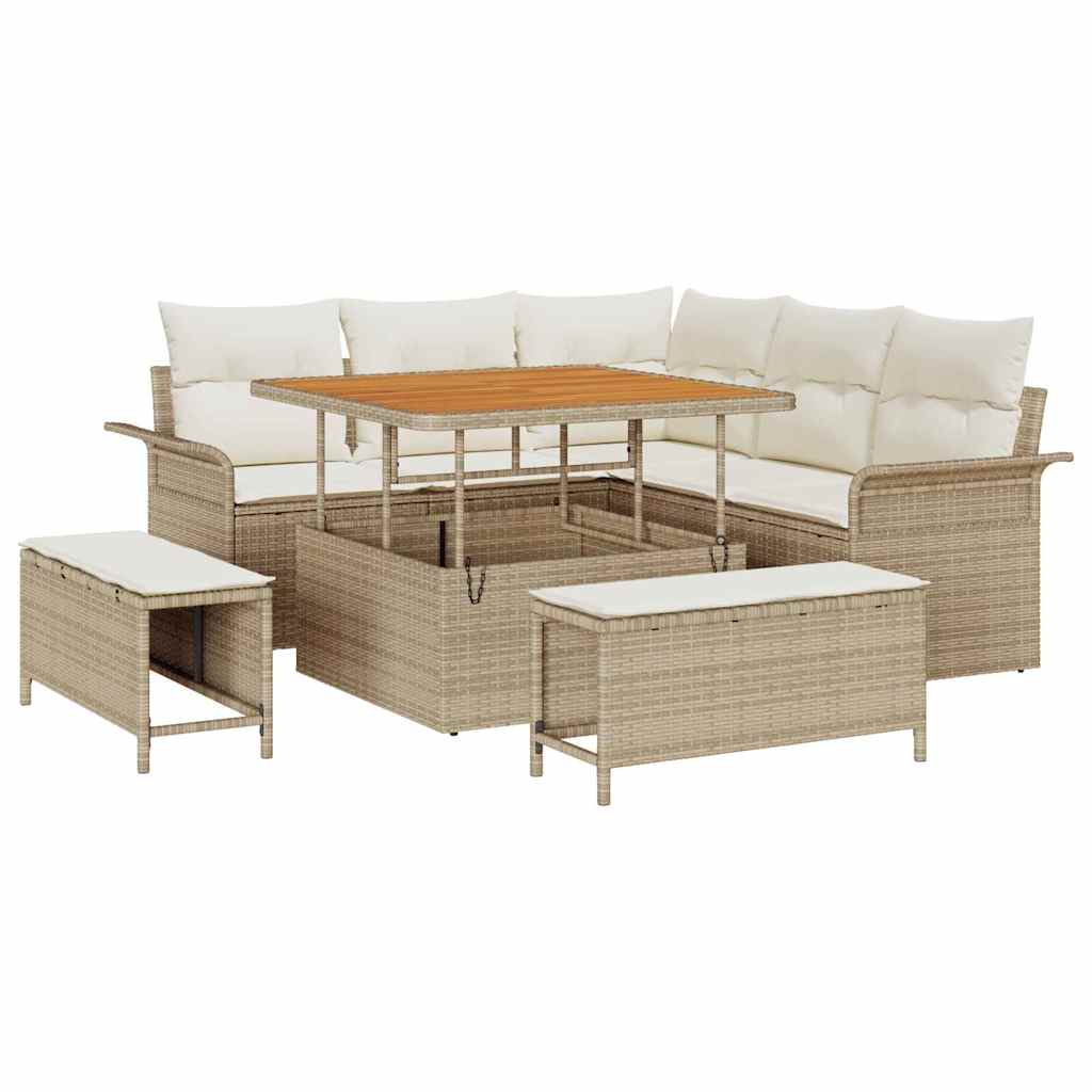 Conjunto de sofá de jardín con cojín 8 pcs Beige y Crema