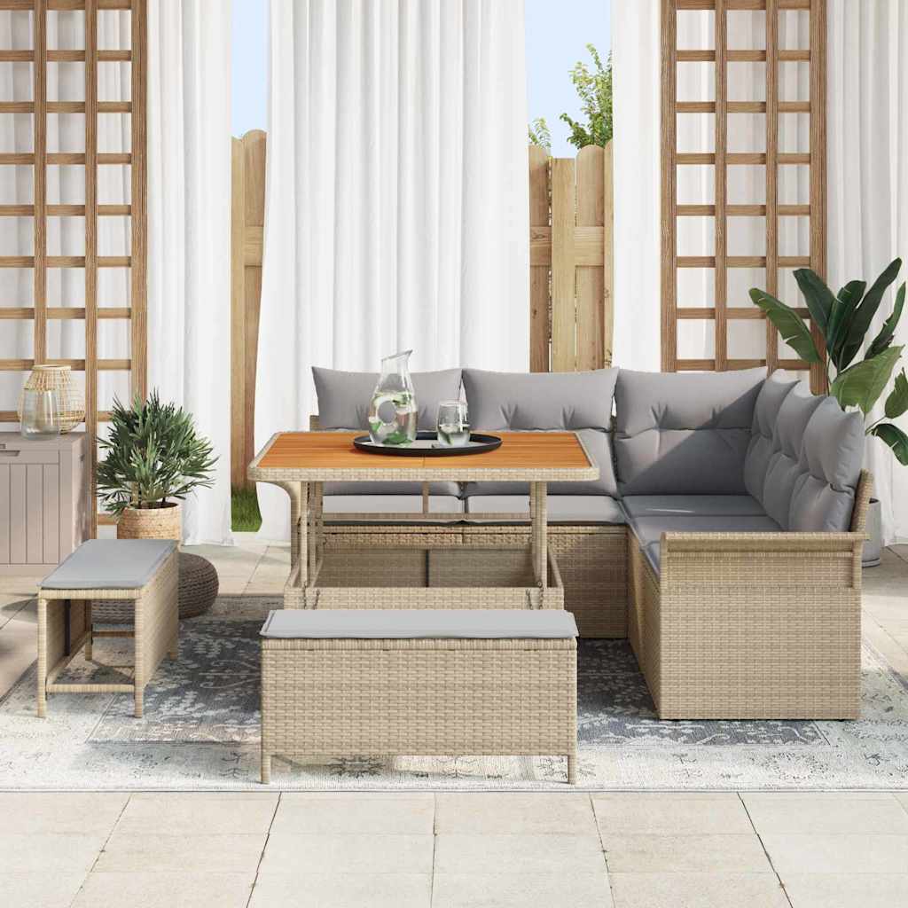 Conjunto de sofá de jardín con cojín 8 pcs Beige y Gris Claro