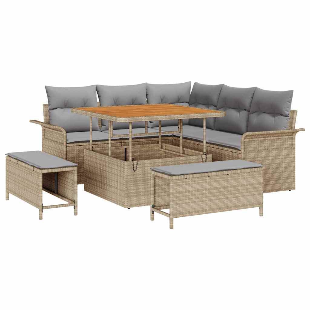 Conjunto de sofá de jardín con cojín 8 pcs Beige y Gris Claro