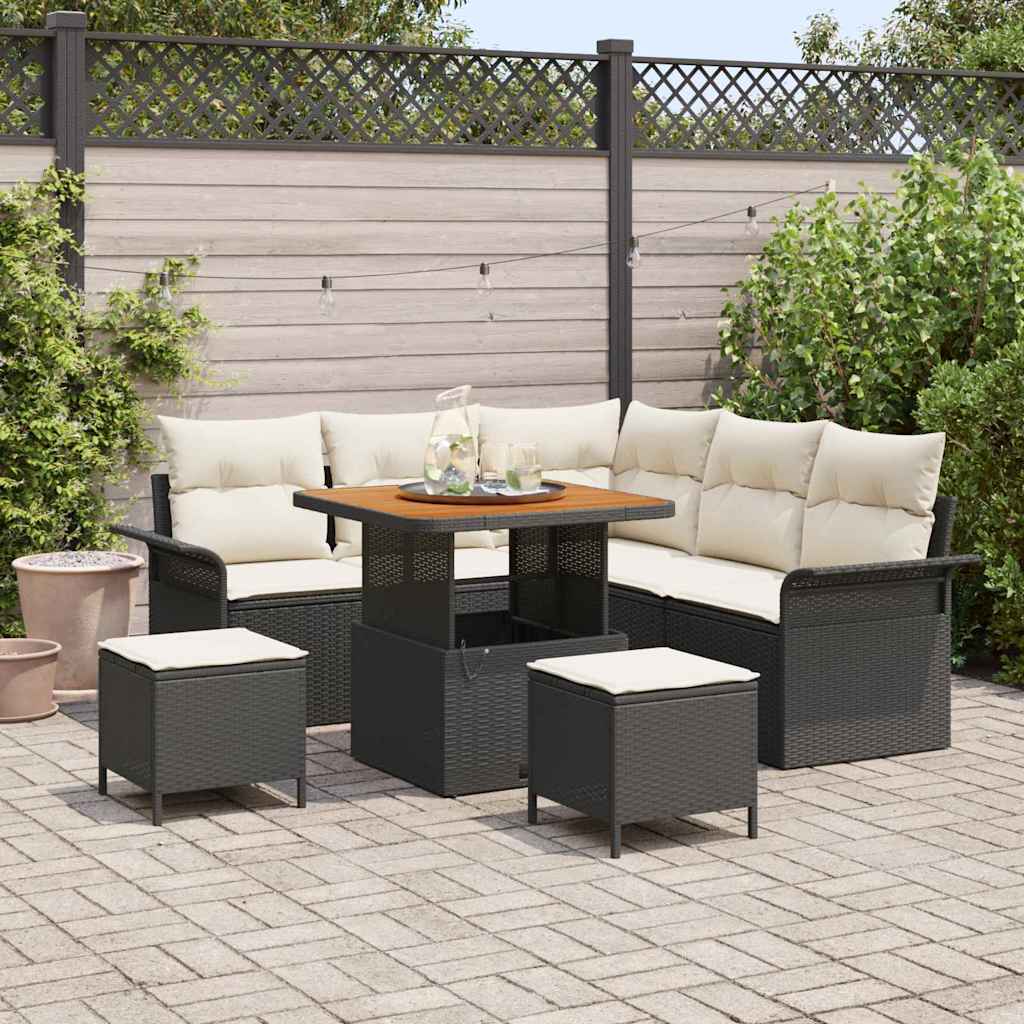 Conjunto de sofá de jardín con cojín 8 pcs Negro y crema