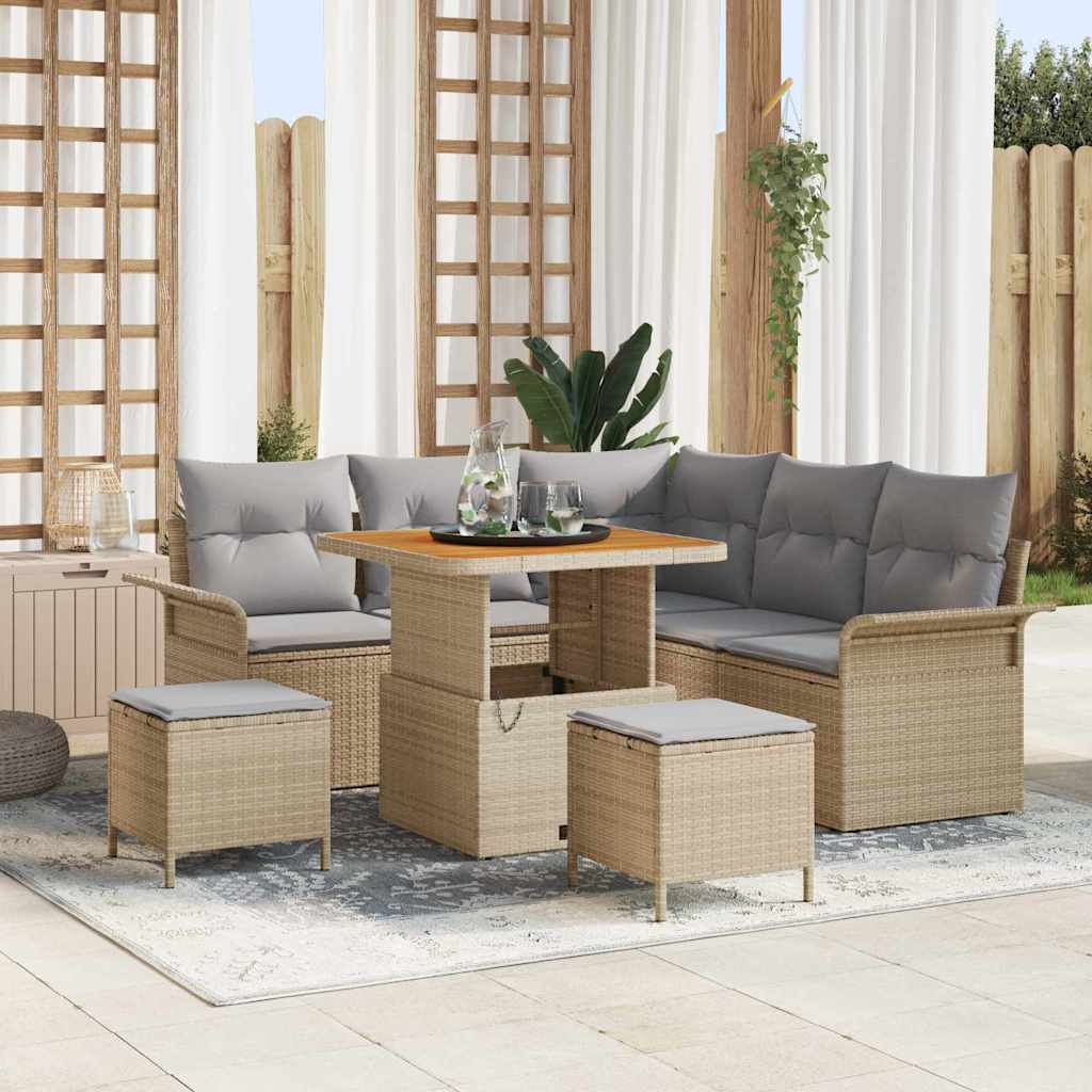 Conjunto de sofá de jardín con cojín 8 pcs Beige y Gris Claro