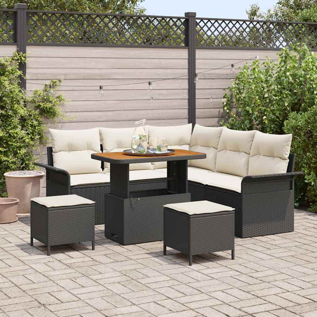 Conjunto de sofá de jardín con cojín 8 pcs Negro y crema