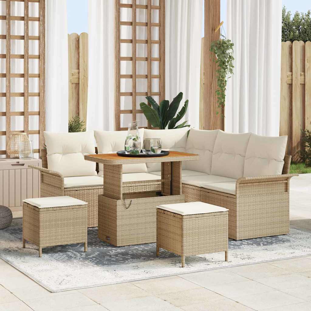 Conjunto de sofá de jardín con cojín 8 pcs Beige y Crema