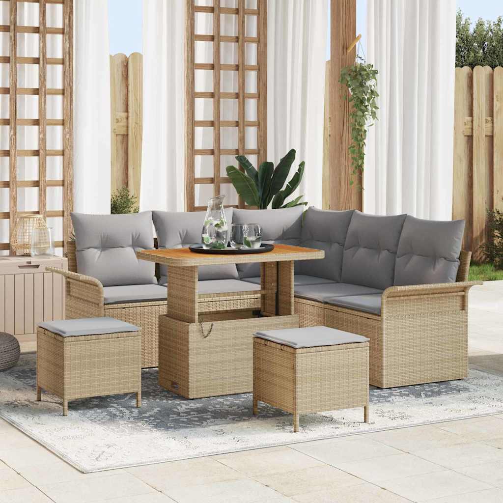 Conjunto de sofá de jardín con cojín 8 pcs Beige y Gris Claro