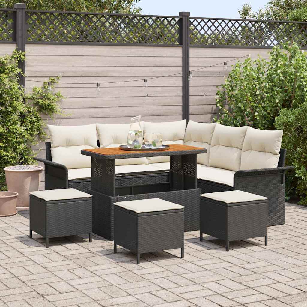 Conjunto de sofá de jardín con cojín 8 pcs Negro y crema