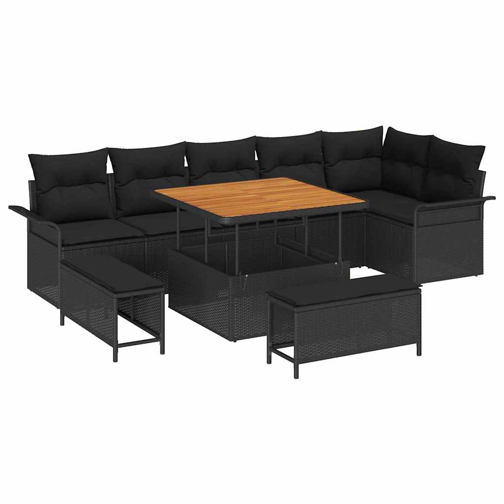 Conjunto de sofá de jardín con cojín 9 pcs Negro