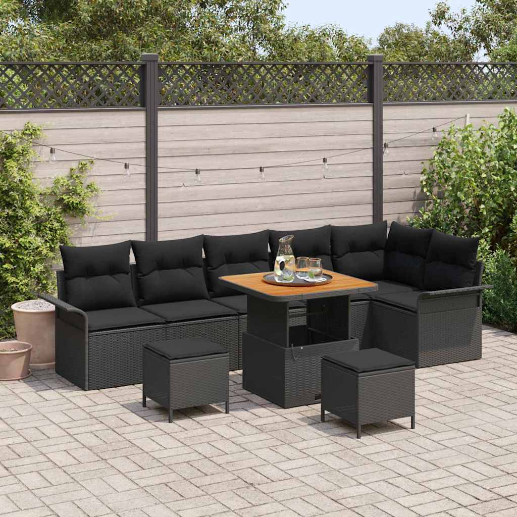 Conjunto de sofá de jardín con cojín 9 pcs Negro