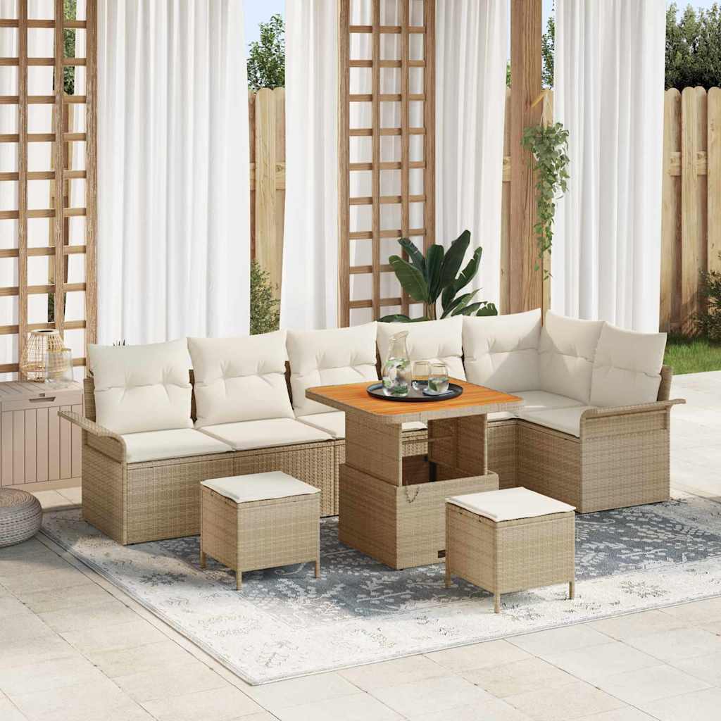 Conjunto de sofá de jardín con cojín 9 pcs Beige y Crema